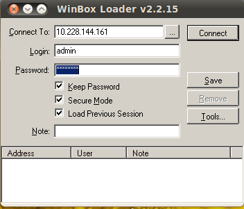 Aplicación de gestión del router: Winbox